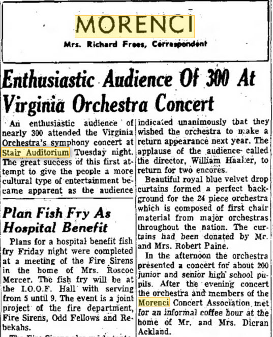 Stair Auditorium - 28 Apr 1960 Article (newer photo)